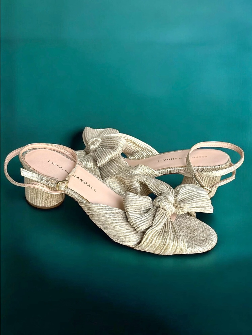 🆕 Loeffler Randall Dahlia Metallic Ankle Strap Knotted Sandal